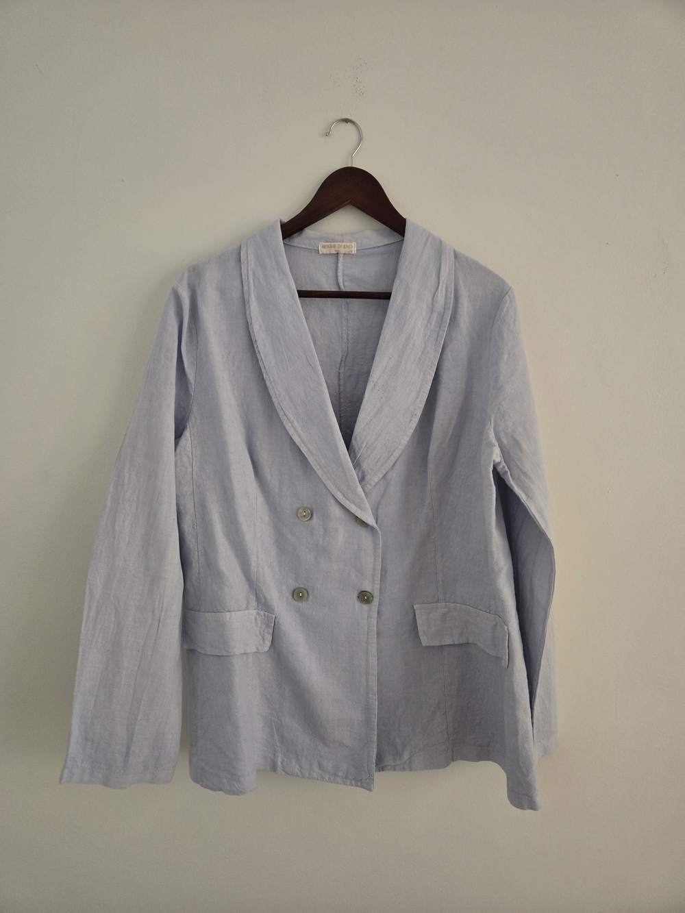 Italian Linen Light Blue Double-Breasted Shawl Collar Jacket - Women